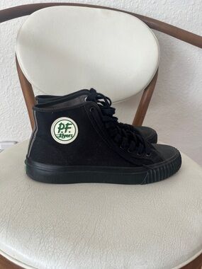 P.F. Flyers Black High-Top Sneakers with Green Logo Patch